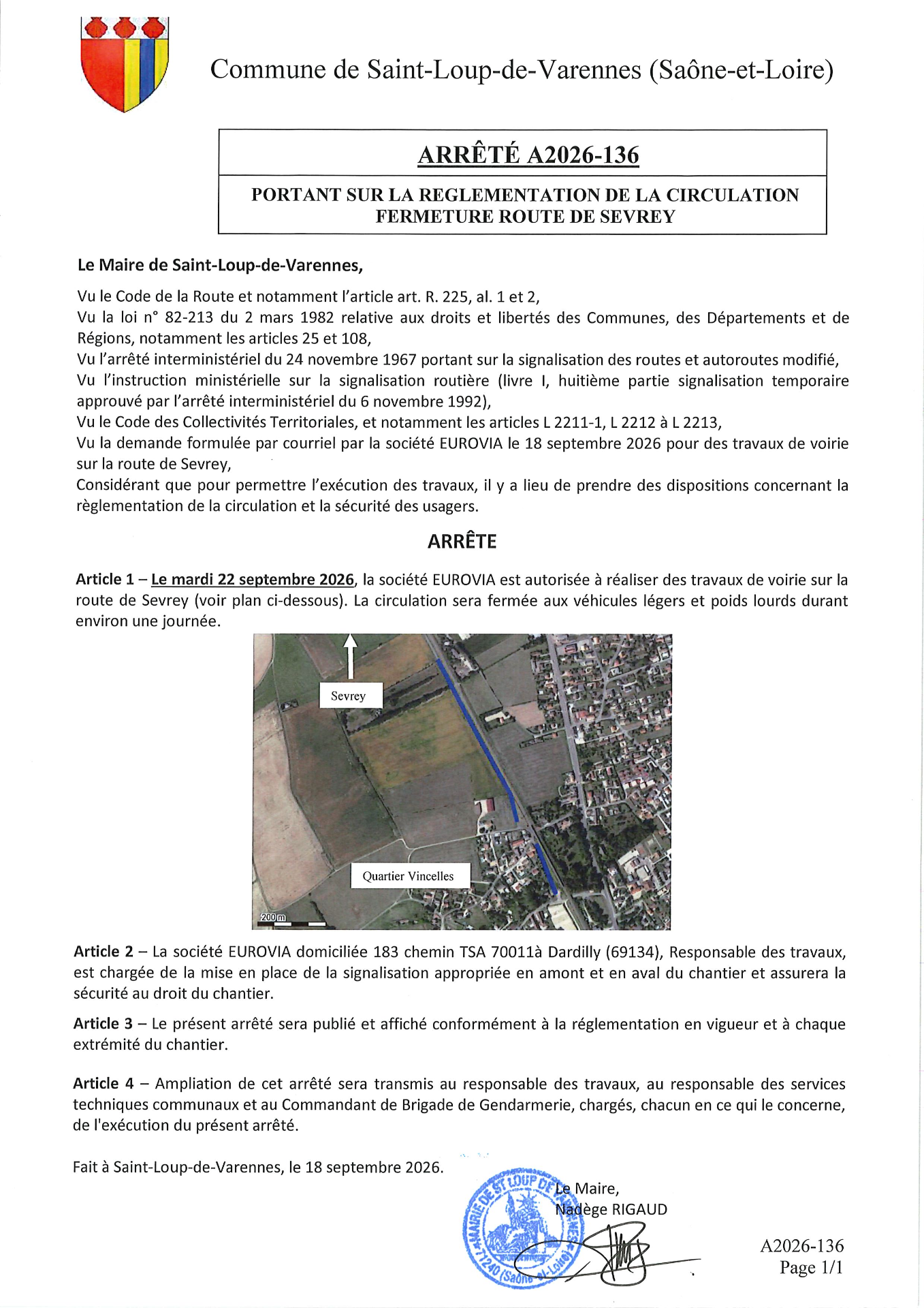 FERMETURE ROUTE DE SEVREY
