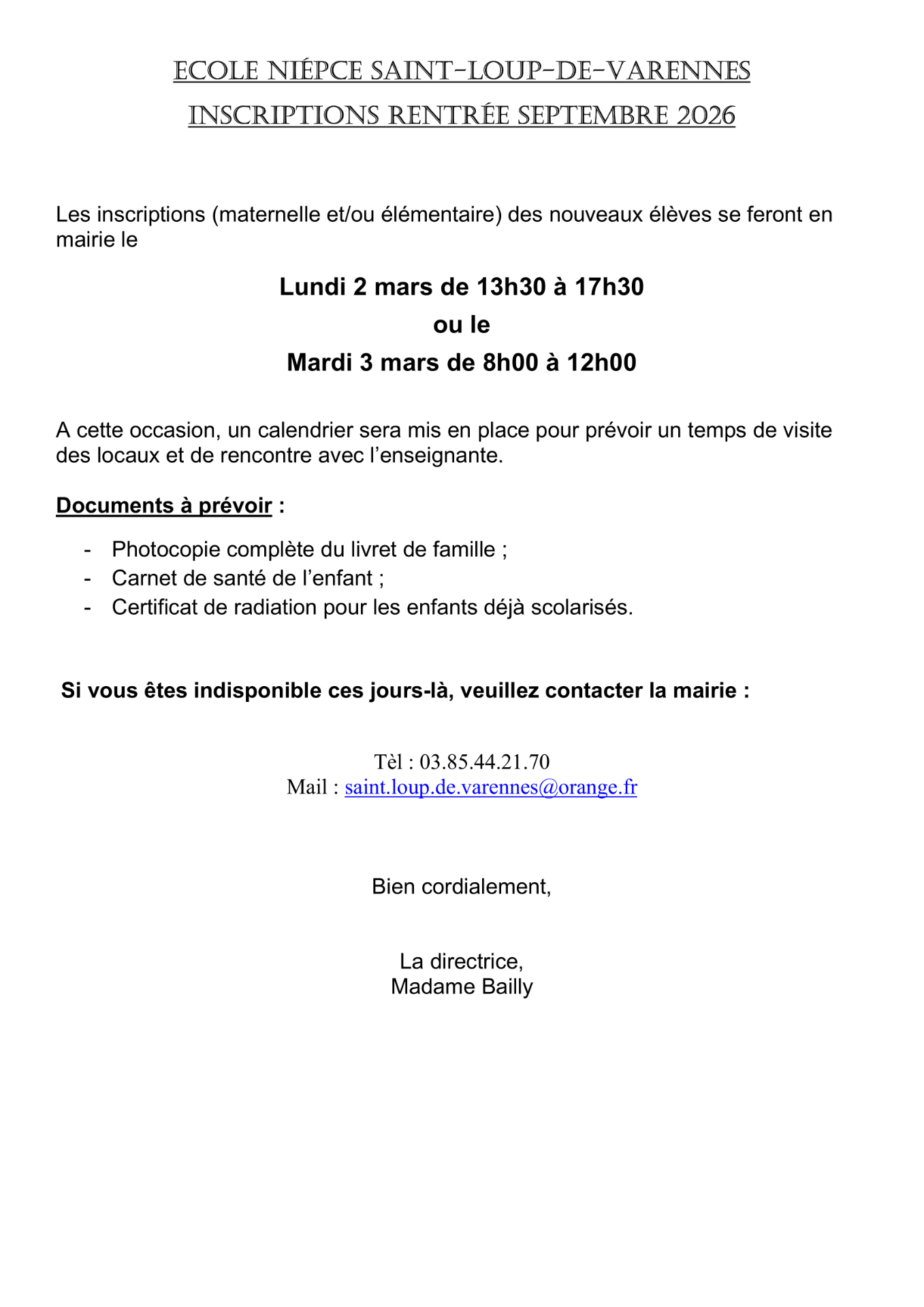 Inscription qcolaire 2026 