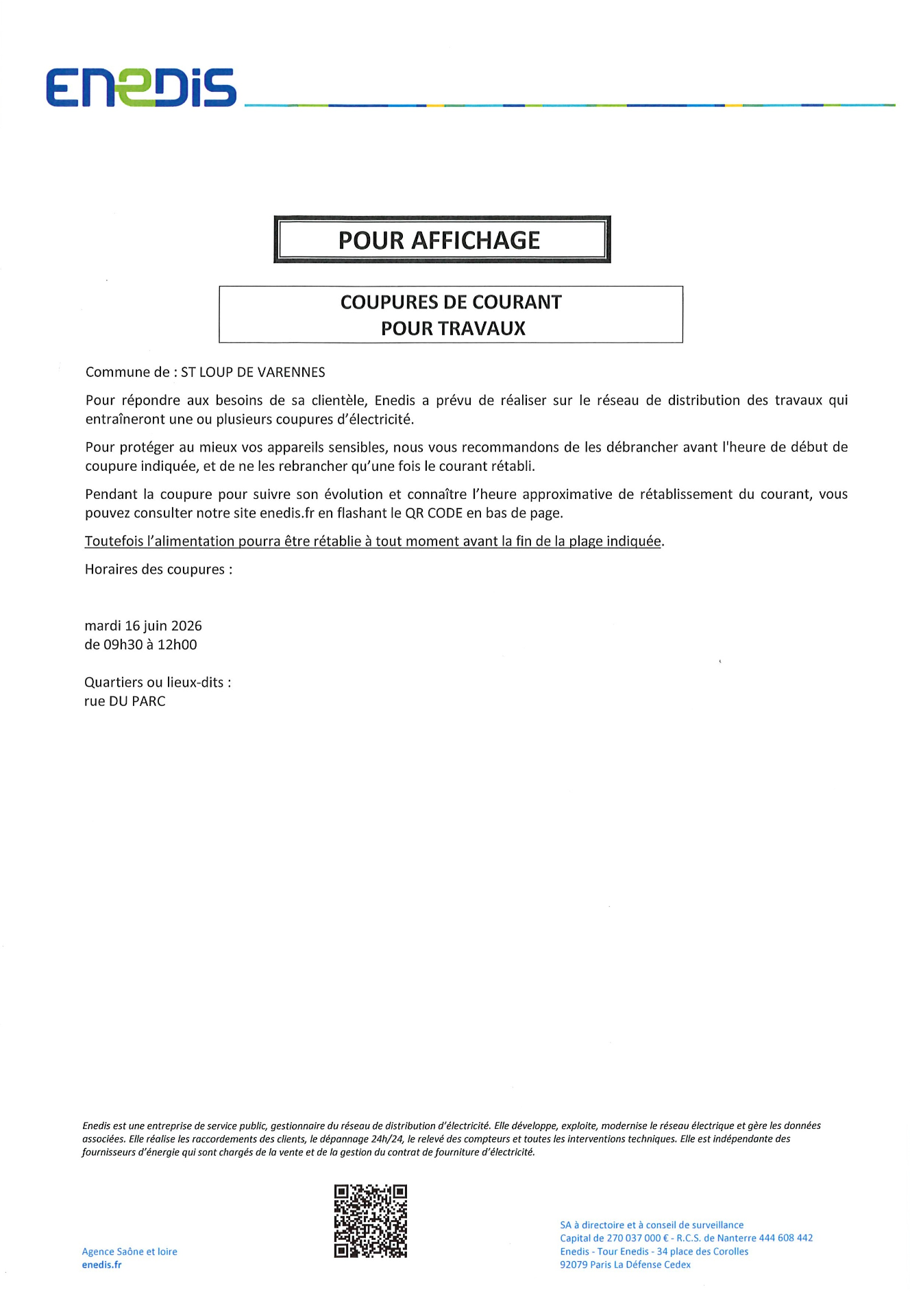 COUPURES DE COURANT JUIN 2026